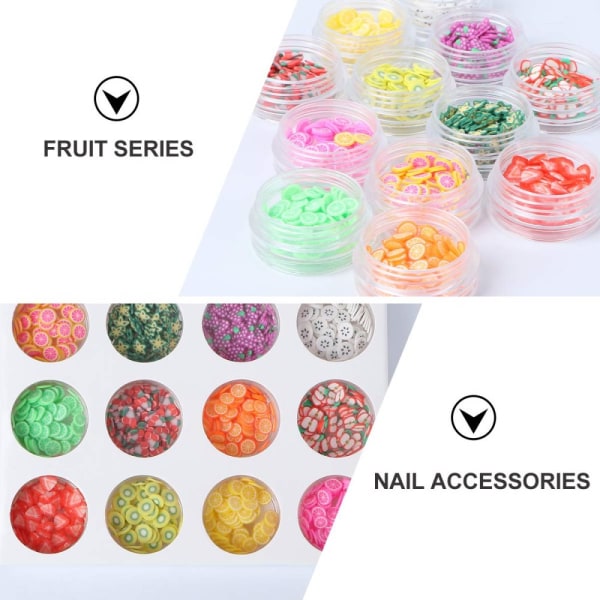 12 bokser Fruktmønster Nail Art Decor Skiver Fargerike DIY Nail