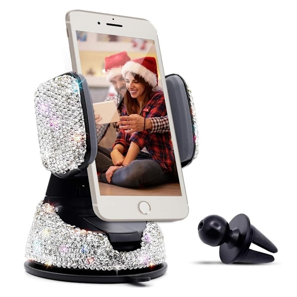 Bling Rhinestone Biltelefonholder Vindue Instrumentbræt Montering Justerbar Telefonholder til Nem Visning GPS Skærm Kompatibel med iPhone 5 6s 7 8s 9 10 Silver