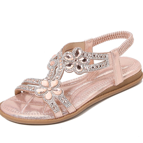 Women's Sandals, Comfortable, Elastic Strap, Rhinestone, Open Toe, Slipper, Casual Walking Sandals