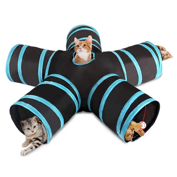 Cat Tunnel Toy 5 Way, sammenleggbar Pet Play Tunnel Tube med