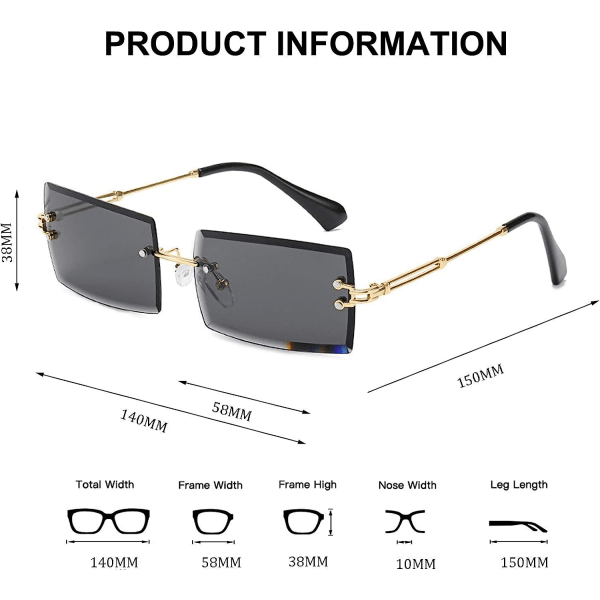 Kantløse rektangelsolbriller for kvinner/menn Ultralett metall