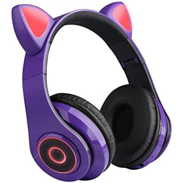 ZJWD Cute Cat Ear Trådlösa hörlurar, Bluetooth 5.0 Over Ear He