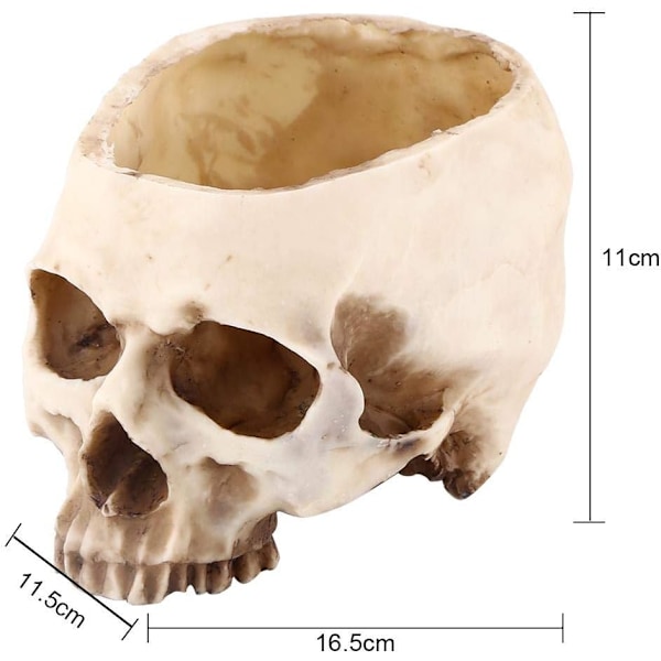 Kunstig Harpikskraniumhoved, Halloween Ornament Sødme Skål, Blomsterpotte Haveplantepotte Hjem Bar Bord Dekoration