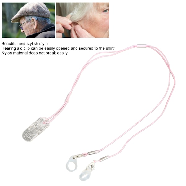 Hørselshjelp Holder Transparent Klips Rosa Tau Nylon Enkel Fest Hørselshjelp Lanyard for Hagearbeid Arbeid Binaural