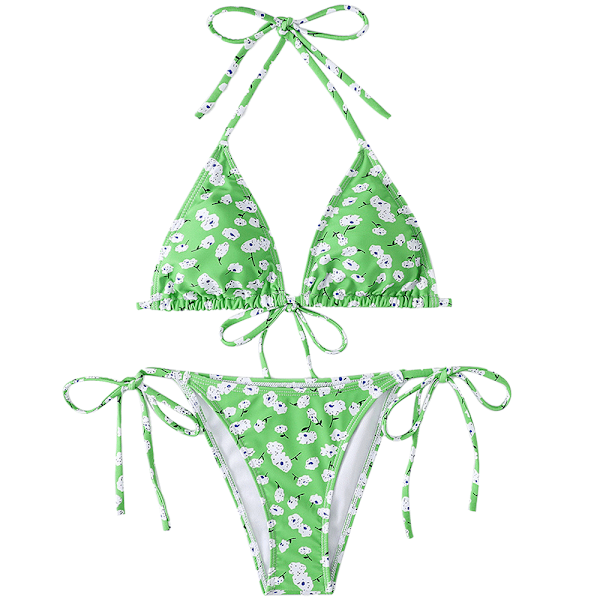 Women's Two Piece Halter Padded Top Tie Side Bottom Triangle Bikini Swimsuit,Green,M