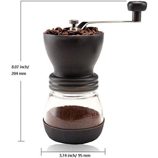 Manuell kaffekvarn med keramiska grader, kaffebehållare