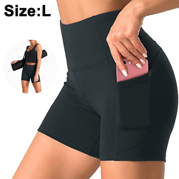 Yoga Shorts til Kvinder - Korte Sportsbukser Fitness Shorts Kølige Åndbare Højtaljede Shorts Uigennemsigtige Gymnastik Shorts (L, mørkegrå)