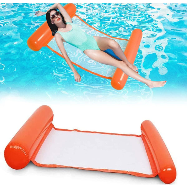 Poolhängmatta, vattenhängmatta simstol, vattenstol, uppblåsbar huvud- och fotdel, luftmadrass poollounge för vattenskoj, vilstol för vuxen, sommar