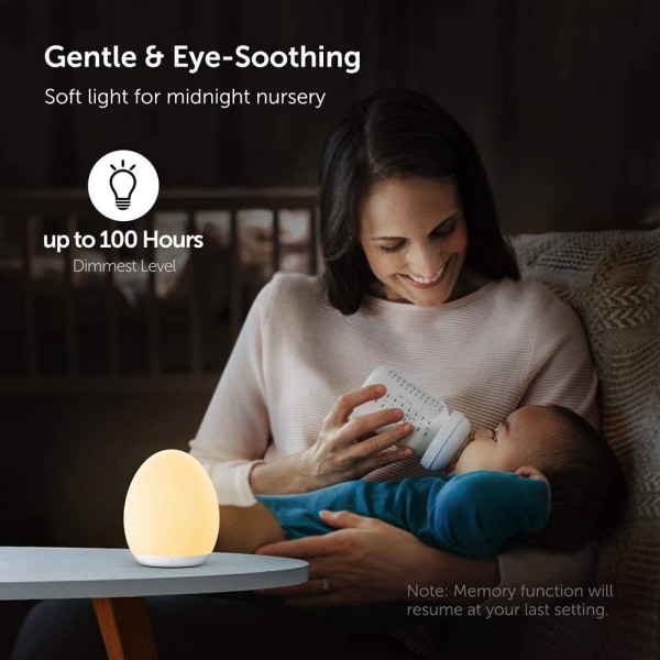 Nattlys for barn, LED-nattlys for baby med 8 justerbare farger og 1 times timer, silikonlampe for nattbordet, USB-oppladbar, berøringskontroll med minne