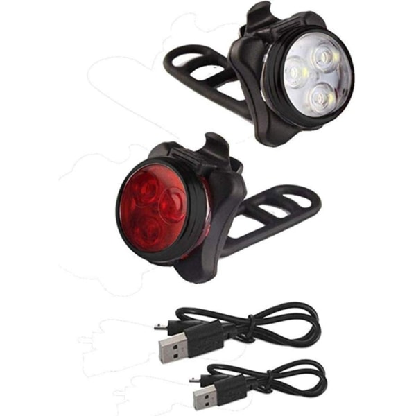 Cykelljus, USB uppladdningsbar cykellampa, vattentät set, 4 ljuslägen, framljus och bakljus