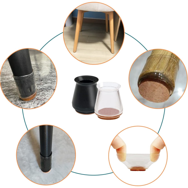 Stolebenbeskytter, 16 stk fortykket silikonestolehætte med filtpuder, stoleglider, rund/firkantet stolebenbeskytter til stole- og bordben
