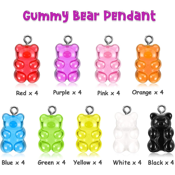 36 stk Fargerike Gummy Bear Charms Anheng Resin Bear nøkkelringer D