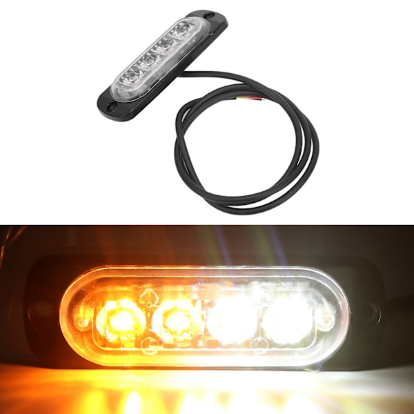 12V 4LED Strobe Lys Gult Hvit Advarselssignallamp IPX-4 Vanntett for Bil Motorsykkel Lastebil