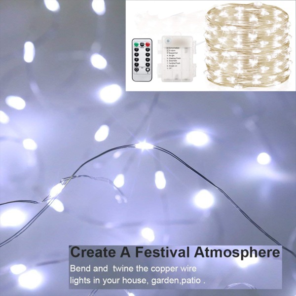 2-pack Batteridrivna Vattentäta Fairy Lights med 8 Ljuslägen, Fjärrkontroll, 100 LED-lampor, 32,8 fot Koppartråd, Firefly Lights, Juldekoration