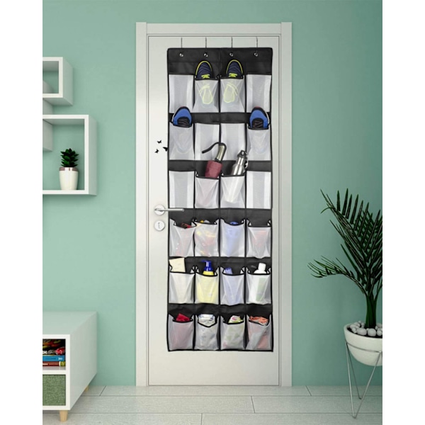Skoorganizer som henger over døren, 24 store nettlommer for skolagring med 4 kroker for soveromsgarderoben, 59 x 21,6