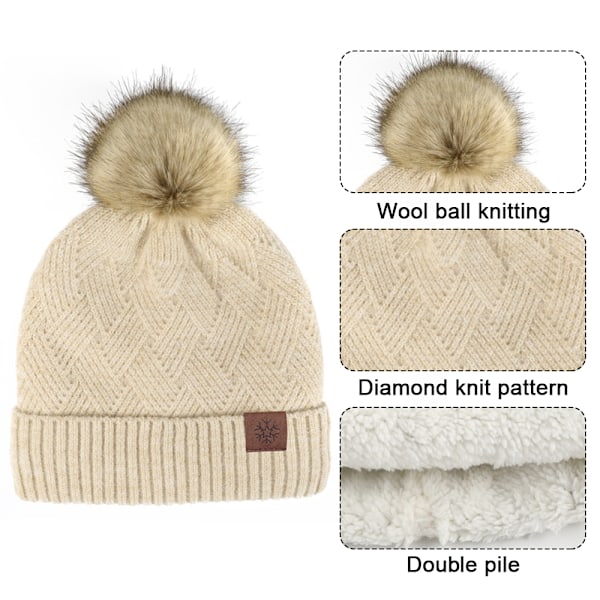 Hatt for kvinner og menn Vinterhatt Dame Cuffed Beanies Caps Varme Hatter Camel