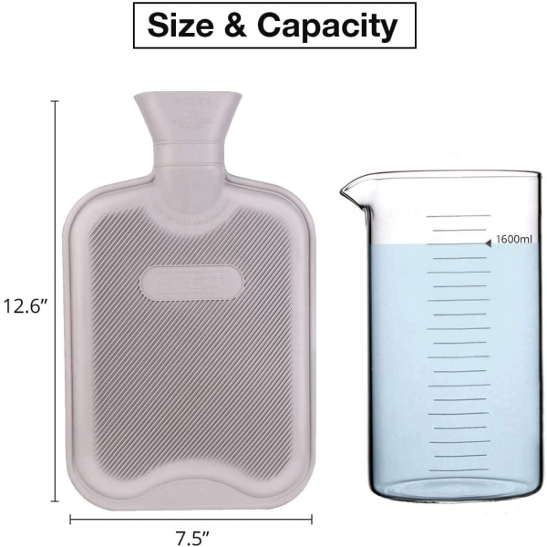 Varmtvannsflaske med lokk 2L, avtagbar og vaskbar varmepose