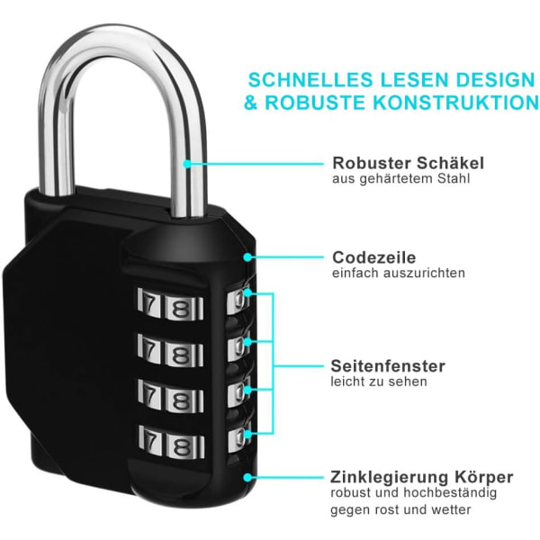 Kombinationslåse til hængelås 2 stk., Låse med nummerkode 4 cifre, Gardiner Kombinationslåseskab til fitnesscenter, Kombinerede hængelåse Vejrbestandige