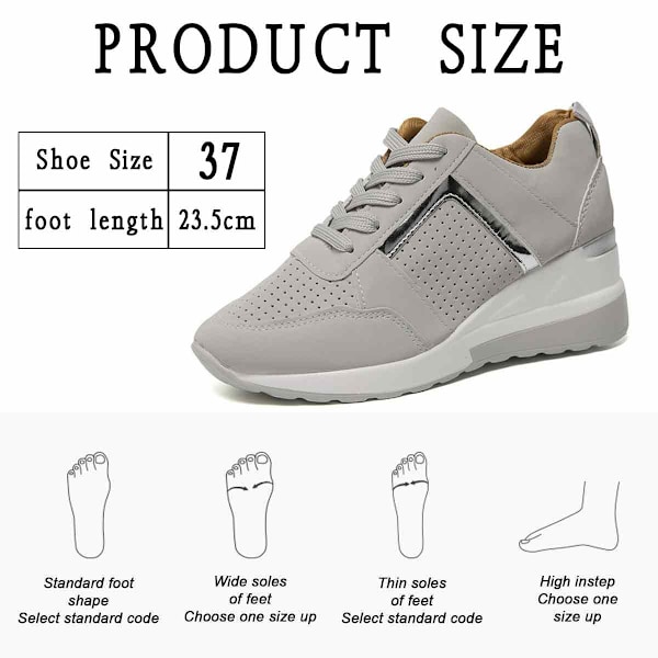 Højhælede Kile Sneakers til Kvinder - Elegante Skjulte Kile Tennissko - Letvægts Mode Hæl Sneakers Snørebånd Kvinder Light grey 37