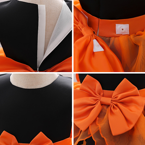 Halloween-kostym för små flickor, pumpa, ärmlös prinsessklänning, nät, fluffig festklänning, Halloween-kläder