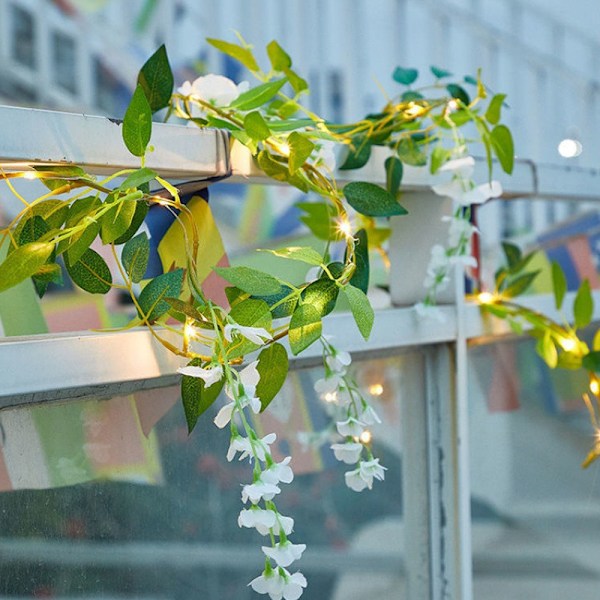 Aurinkoenergialla toimiva keinotekoinen kukka-valoköynnös 2m 20 LED Wisteria-valoköynnös Juhliin, Hääihin, Puutarhaan, Huoneeseen