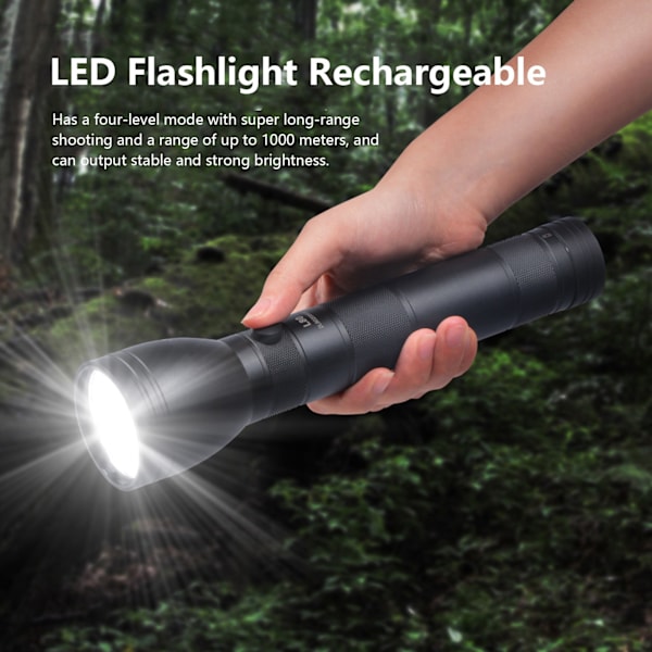 LED Ficklampa Aluminium Legering Svart Super Ljus USB Laddningsbar Ficklampa för Utomhus Vandring Nödsituation