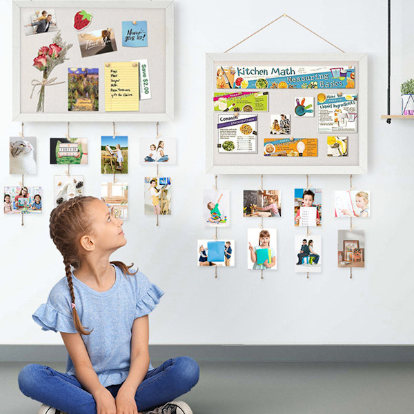 Pack Korktavla med Linne 40*30 cm Anslagstavla Kontorsdekoration Hängande Stift Träinramad Display Bild Vision Board Ljus för Vägg Skola Kontor White