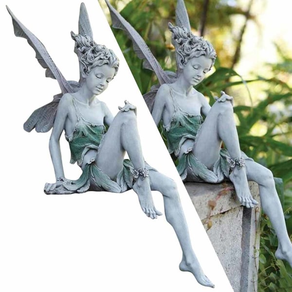 Sittande Fairy Staty Trädgård Trädgård Dekoration Resin Craft