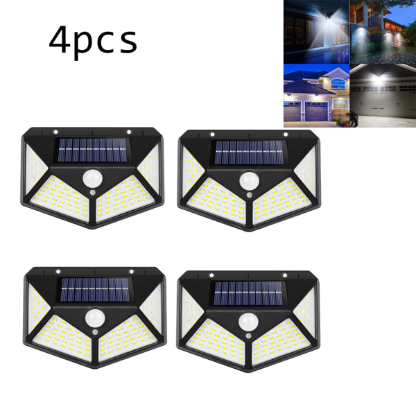 Solar utendørs lys 4 pakke, 270° lysvinkel bevegelsessensor sikkerhetslys, IP65 vanntett vegglys solcelledrevet, bakgård hage gjerde uteplass
