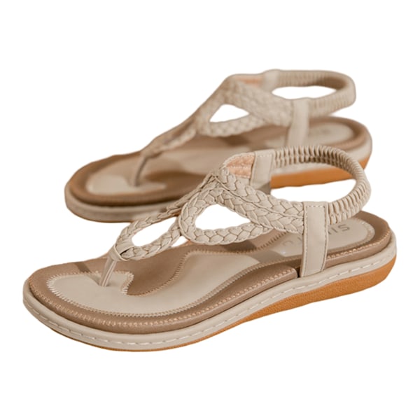 Sandaler för kvinnor, platta, bohemisk stil, elastiska band, avslappnade sommarsandaler för stranden