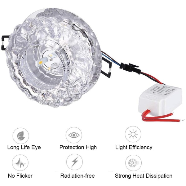 Crystal LED Downlight, 5W infälld taklampa med bländare,