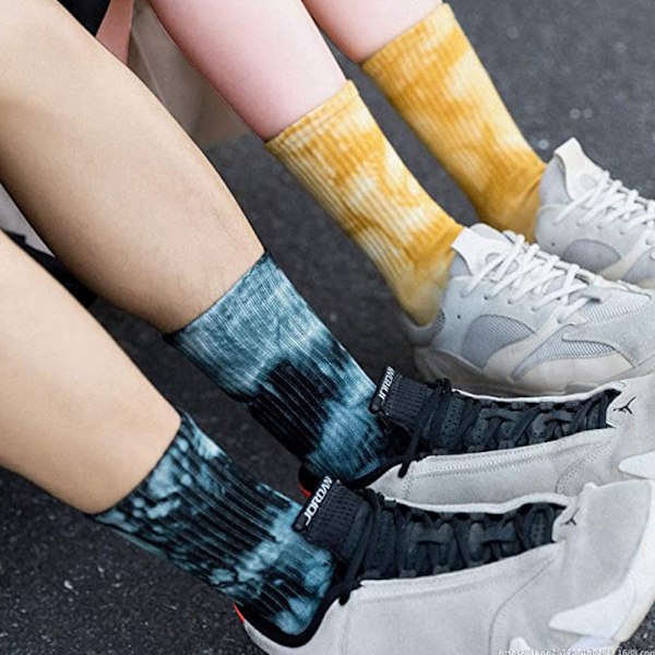 Sneakersockor för män & kvinnor, batiksockor, bekväma bomulls-skidsockor med vaddering i olika färger (svart + lila + gulgrön + orange röd)