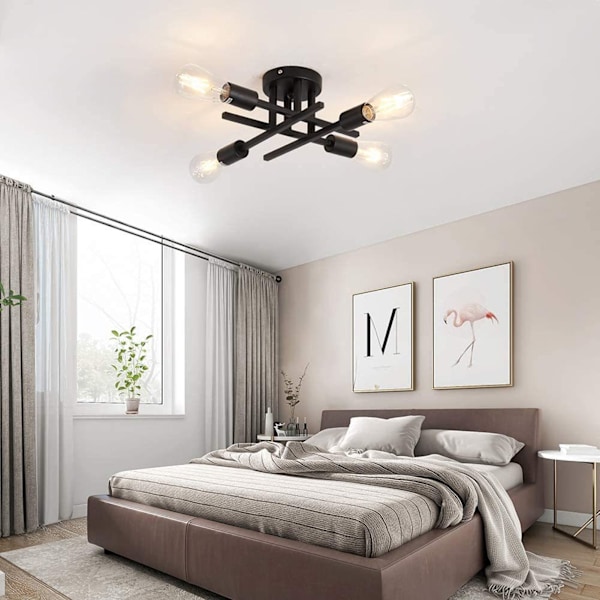 Modern Ceiling Light Fixture 4 Lights Semi Flush Mount Pendant Chandeliers E27 Black 110‑220V