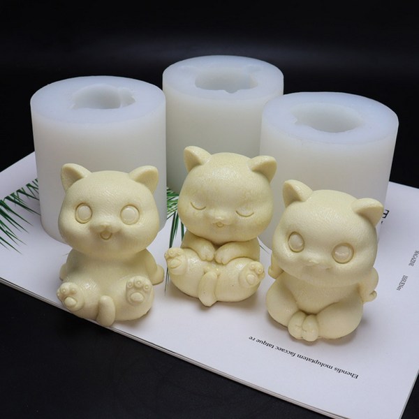 Katteformet stearinlysform i silikone til harpiks, polymer ler, voks og farvekridt