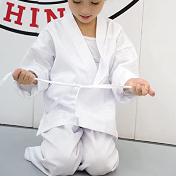 Karateuniform med gratis belte, hvit karategi for barn og voksne