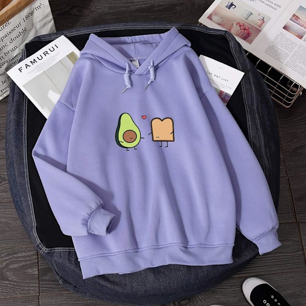 KEEVICI Sød Avocado Vegan Brød Tegneserie Hoodies til Kvinder Purple Large