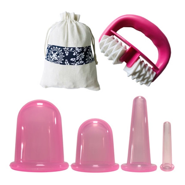 Silikon Kopparterapi Set Cellulitborttagare Massager med en Massagerulle och 4 Silikon Vakuumkoppar Koppar Glas Anti-Åldrande för Ansikte Hela