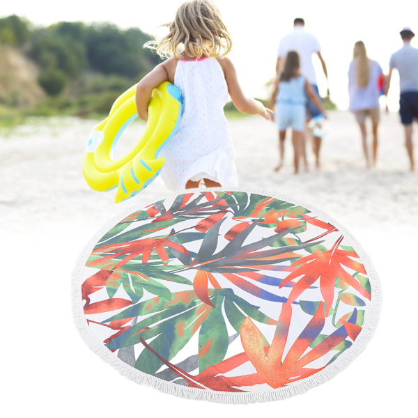 Round Beach Towel Blanket Circular Beach Tassels Blanket Oversized Picnic Mat for Kids1#