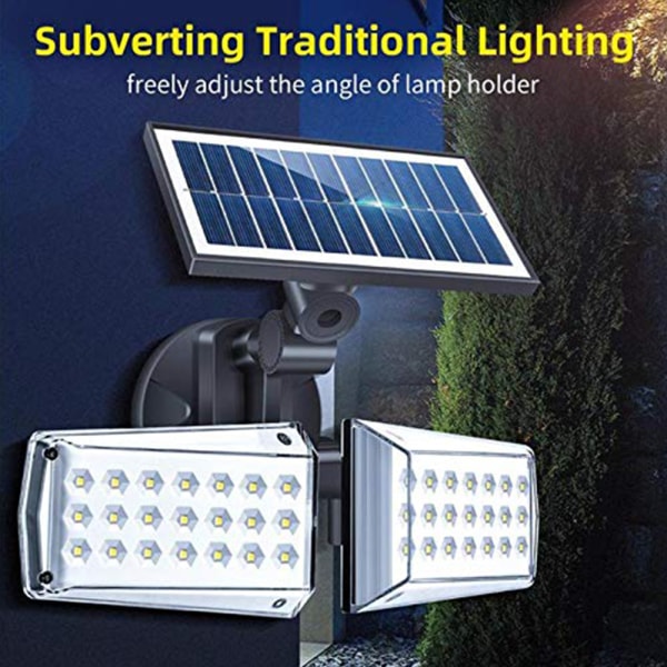 2 pään LED turvavalo liiketunnistin ulko säädettävä 20W, IP65, ulkoinen valonheitin Vesitiivis aurinkoinen katuvalo autotalliin, puutarhaan