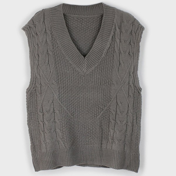 Dame V-hals striktrøje, ærmeløs, overdimensioneret striktrøje, tanktop grey