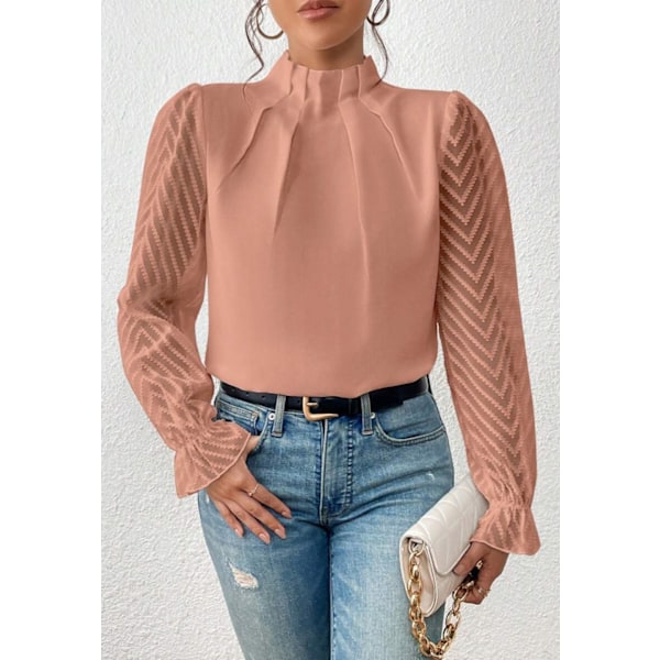 Bluser til kvinder, elegante mesh raglanærmer, skjortebluse, langærmet skjorte