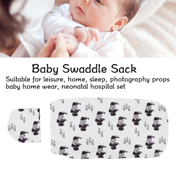 Swaddle Sack Mjuk Elastisk Anti-skräck Baby Swaddle Filt Hatt Set Nyfödd Wrap Baby Hat Set för 0 till 3 Månader Baby Cattle