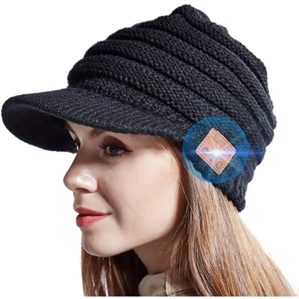 Bluetooth mössa hatt, trådlösa stickade vintermössor för kvinnor flickor män toppig keps musikhatt jul headset present med inbyggda