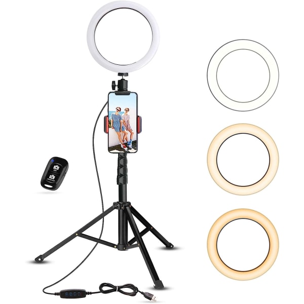 Selfie-ringlys med stativ og mobiltelefonholder for Live