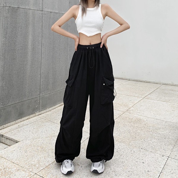 Nylon quick-drying overalls women's summer American parachute pants high waist wide leg casual drawstring sports pants