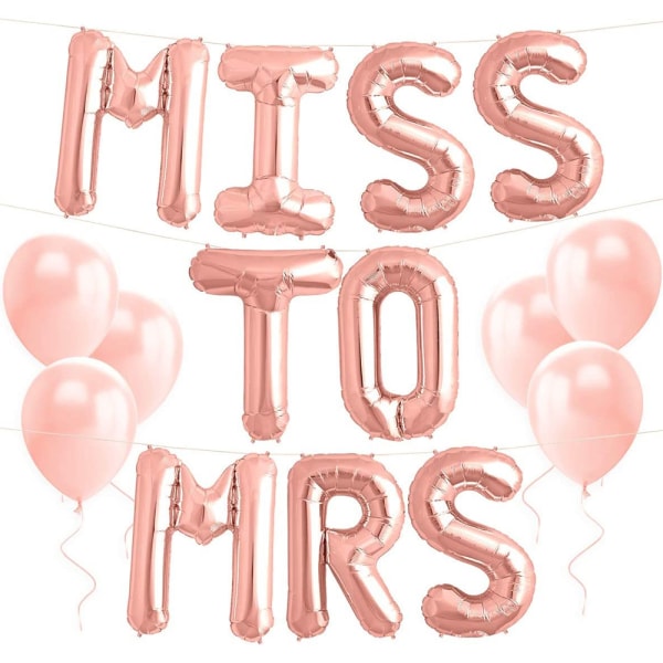 Rose Gold MISS TO MRS Letters, Bryllupsfestdekorasjonsballonger