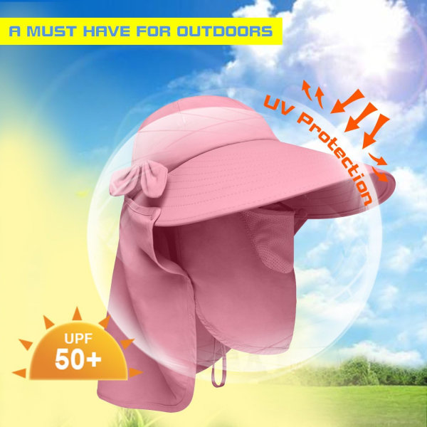 Dame UPF+50 Solskjerm Avtagbar Flap Hat Sammenleggbar Bred