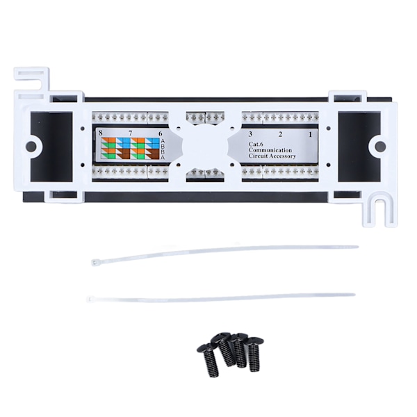 Patchpanel 8 porter CAT6 nettverkskabel Rackmontering 568A/B RJ45 Tilbehør for installasjon