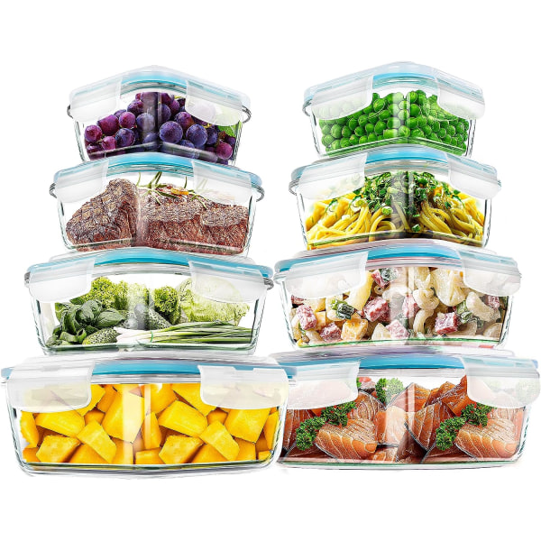 Tupperware Glas 16 delar (8 behållare, 8 lock) - Diskmaskin, Frys, Mikrovågsugnssäkert - BPA-fri - FDA & FSC-godkänt