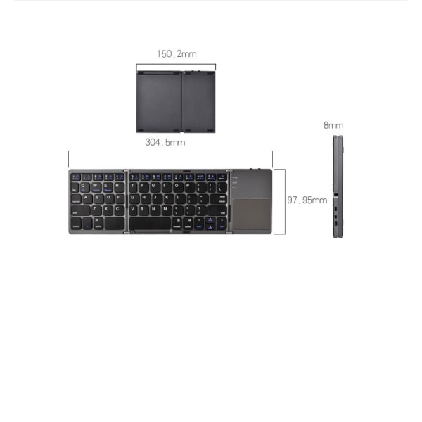 Sammenleggbart tastatur, ergonomisk tastatur, tastatur med pekeplate,